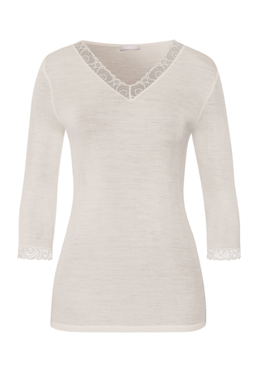 Woolen Lace Lace Trim Wool And Silk Top | Misty White 70831-2123